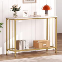 Gold Console Table: Glass & Metal. 33.5”