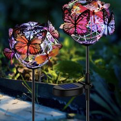 Solar Lights Outdoor Butterfly Lights Garden Decorative Solar Stake Lights with Butterflies Decor Powered Waterproof for Garden Yard Pathway 2 Pack