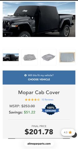 NEW - Mopar OEM 20-23 Jeep Gladiator (JT) Black Water Resistant Cab Cover