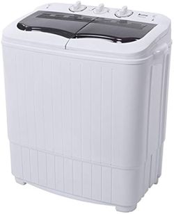 Portable Compact Twin Tub Washing Machine Capacity 14.3lbs 1300rpm/mins Semi-automatic Washer Laundry Machine Dryer Built-in Drain Pump Spin Cycle, Gr