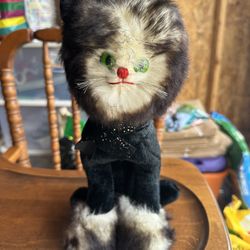 Rare Real Fur Vintage Black Cat Plush Stuffed Animal