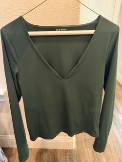 Old Navy Women's Forest Green V-Neck Long Sleeve Top Medium