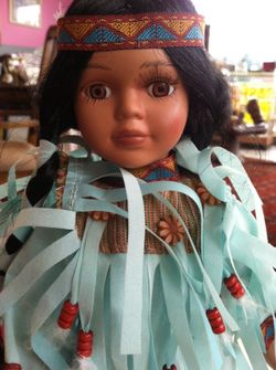 Brinn's Collectible Porcelains Native American 12" Doll with Stand, Box & COA