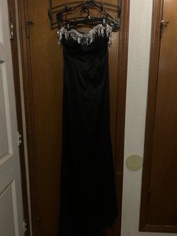 Black Strapless Formal Gown with Beaded Neckline