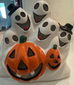 Vintage Ceramic Halloween Ghost and Pumpkin Figurine