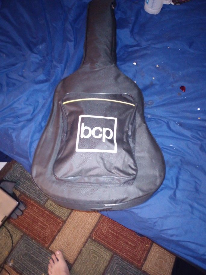 Black Acoustic Guitar With Case And Strap