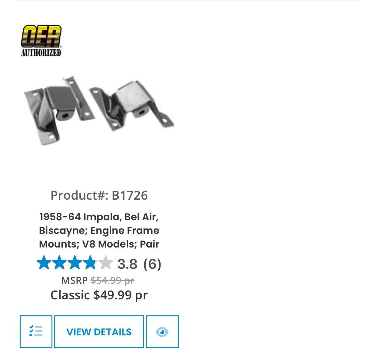 1964 Impala Engine Frame mounts Pair