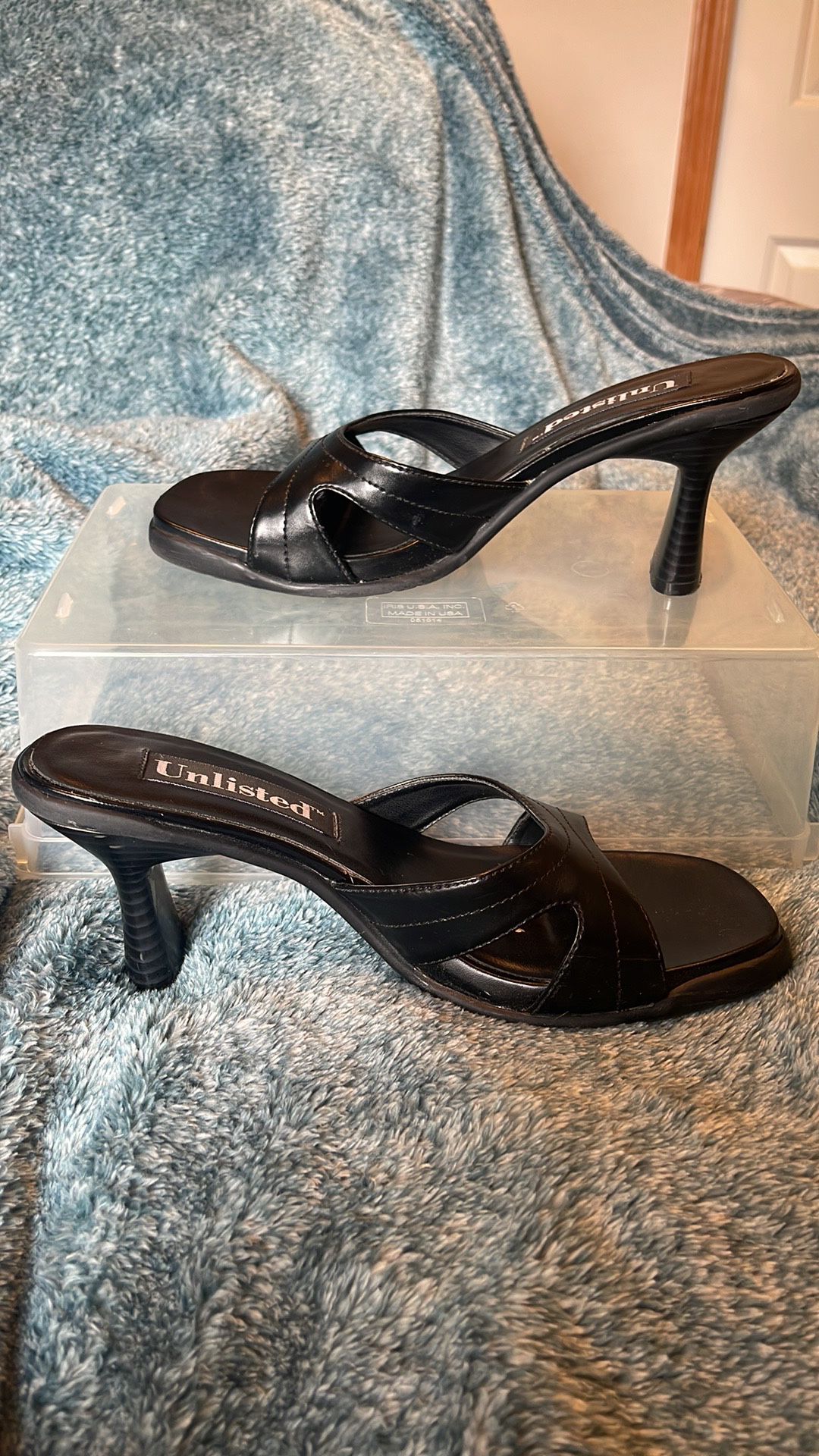 Black 3 Inch Heel Sandals, “Unlisted” By Kenneth Cole