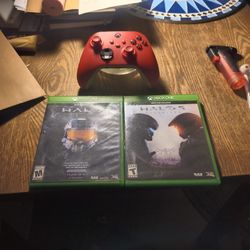 X Box Controller W/ 2 Games, Halo & Halo 5