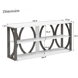 Long Farmhouse Entryway Hallway Console Table with Storage Shelves Geometric Design