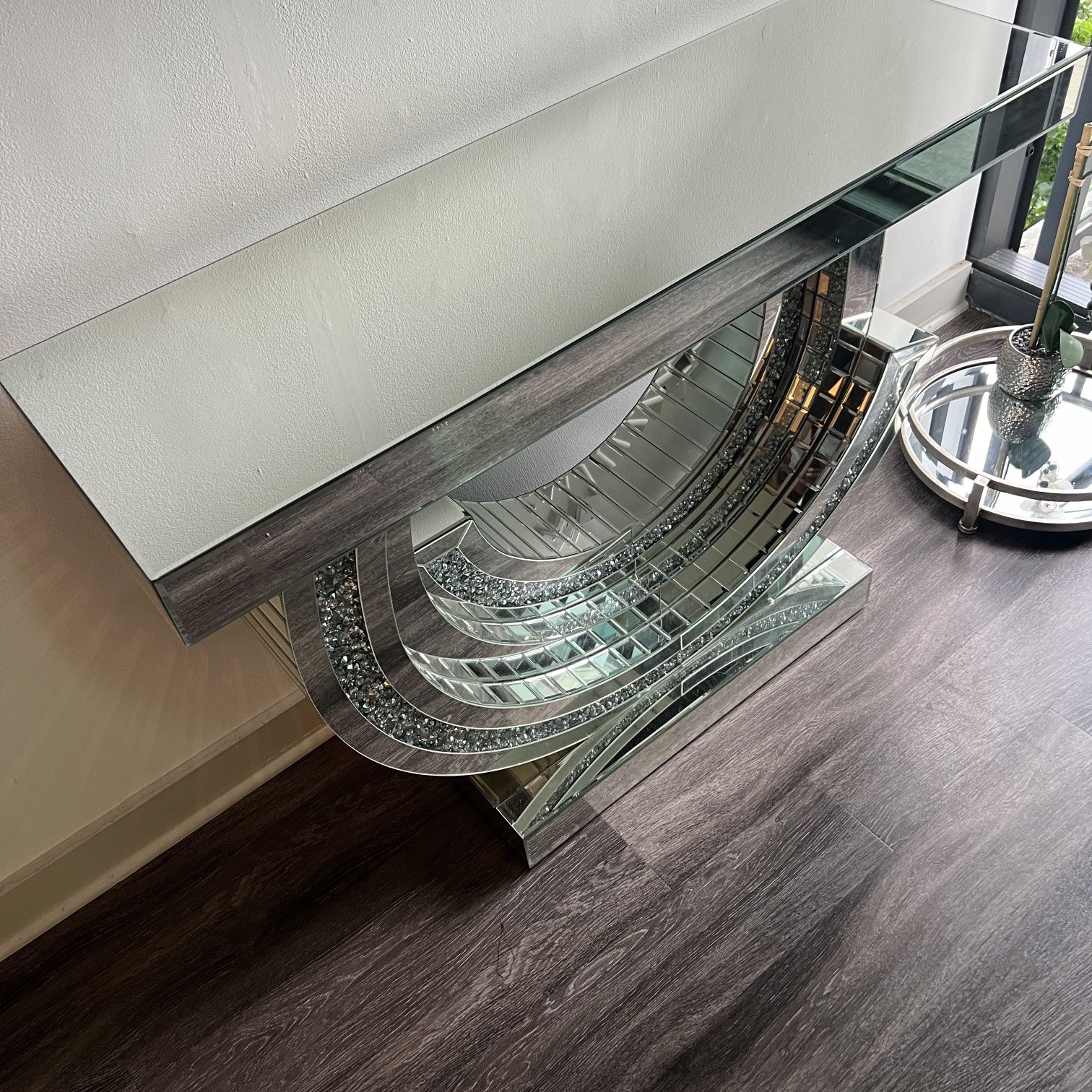 Mirrored Crystal Console Table 