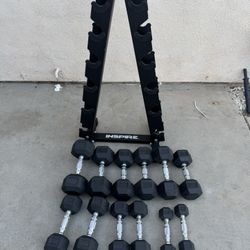 Inspire Fitness Rubber Hex Dumbbell Weight Set with Rack 210 lbs 5-30 firm price 