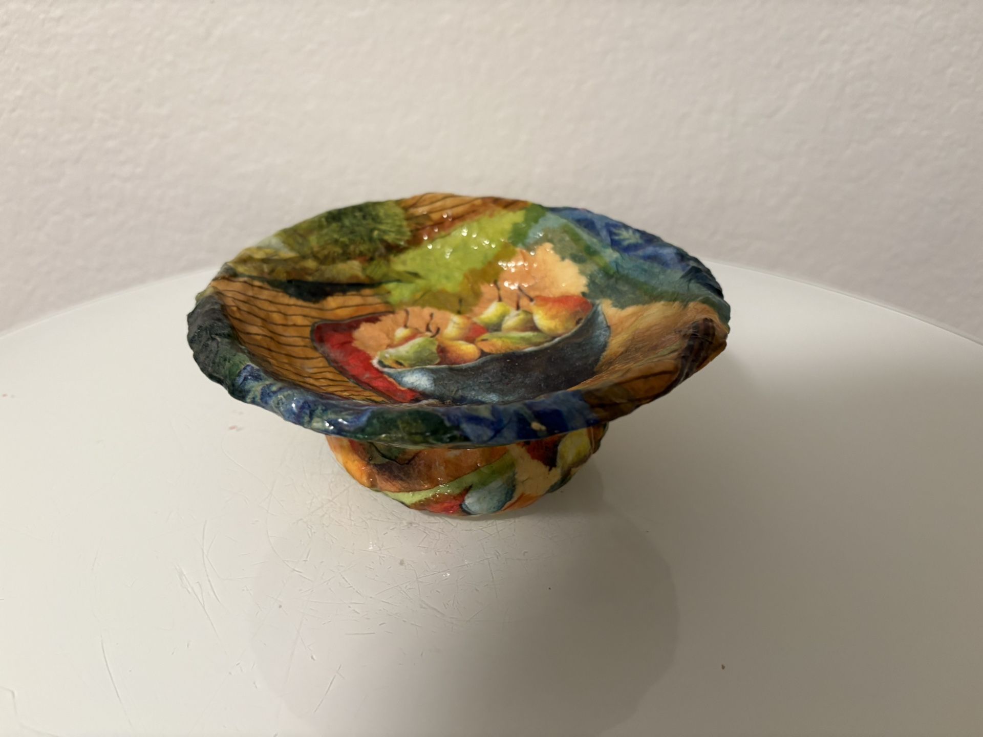 SMALL Paper Mache Pedestal Bowl Pears