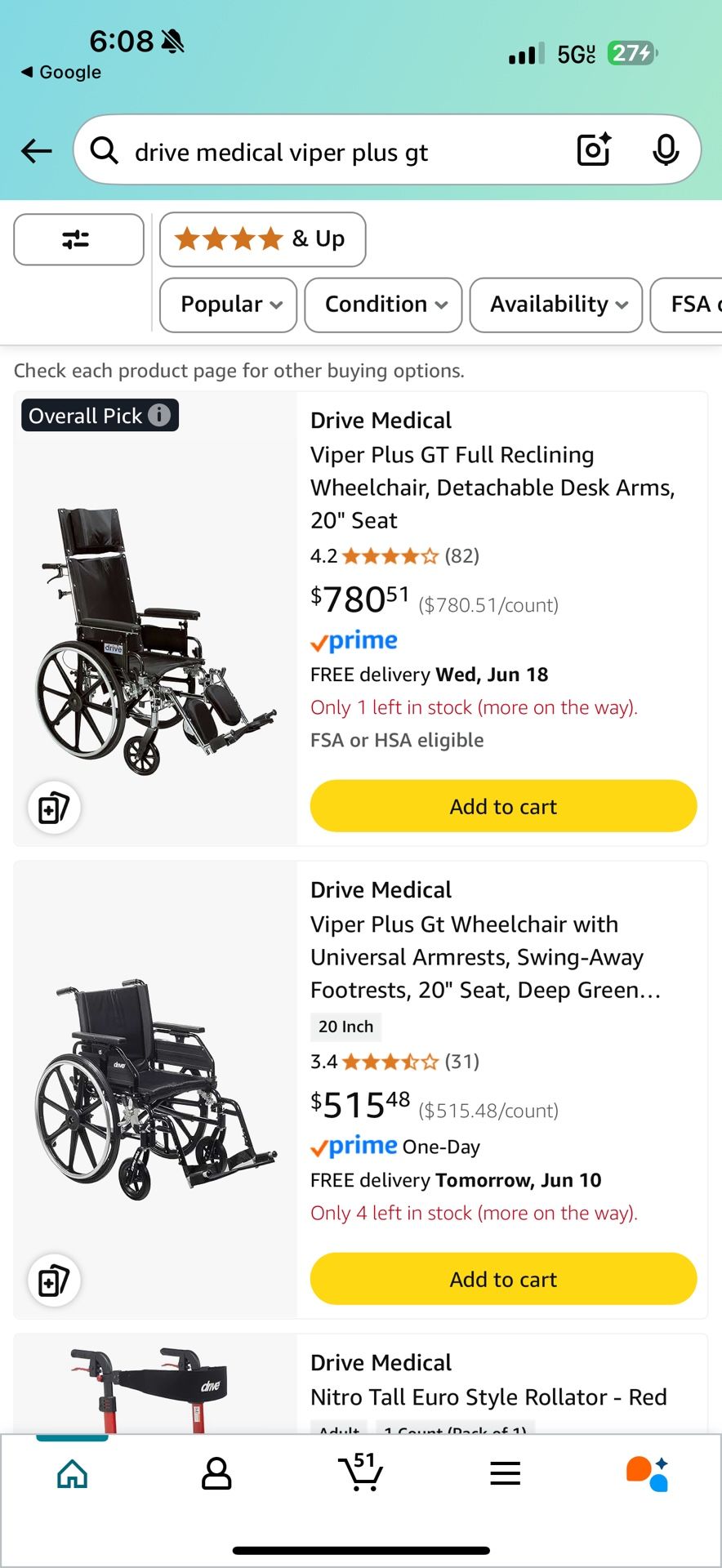 Wheelchair- Viper Plus Swing away Footrests