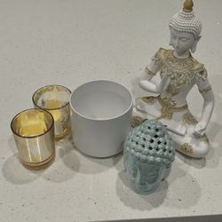 White Modern Flower Vase, Candle Votives/holder, Teal Statue, White Statue 