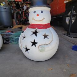 Christmas Holiday Decorations - Snowman, Metal Reindeer Sleigh Set, Antique Sled Toy