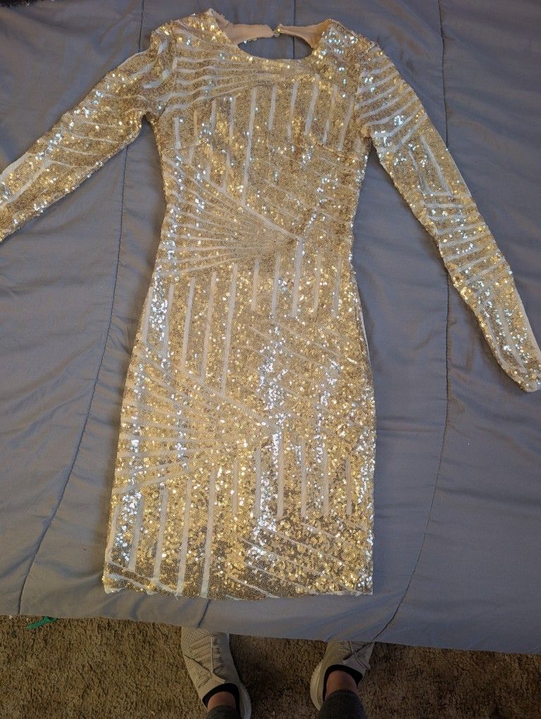 Gold Sequin Dress Open Back