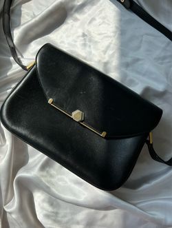 Black Leather Crossbody Bag with Gold Hardware