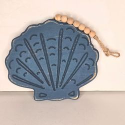 At Home Ty Pennington Blue Wood Seashell Wall Decor Beaded Jute Coastal Beach