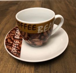 Espresso Coffee Bean Cups and Saucers (Set of 6)