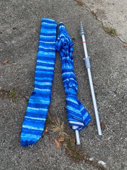 Tommy Bahama Beach Umbrella – Blue Striped Design with Carrying Bag – $35 OBO