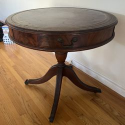 Antique Round Leather-top Table