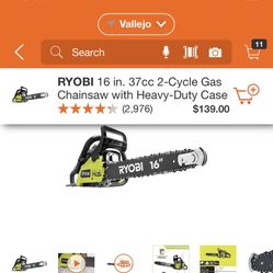RYOBI 16 INCHES CHAINSAW GAS WITH HEAVY DUTY CASE BRAND NEW 