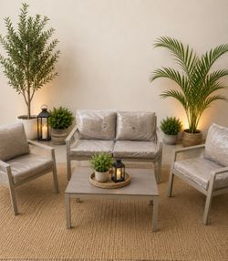 Outdoor Patio Set – Modern Beige Cushions – New in Box