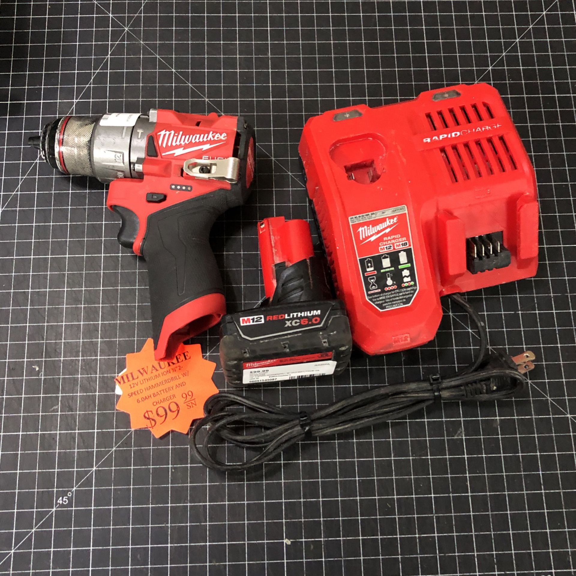 96091 Milwaukee 3404-20 12v Lithium Ion 1/2” 2-Speed Hammer Drill W/ 6.0ah Battery And Rapid Charger 549087