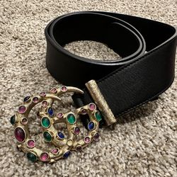 AUTHENTIC GG Buckle Leather Belt 
