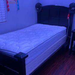 Painted Twin Black wooden bed frame with bed 