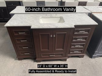 60" Bathroom Vanity with Carrara Marble Countertop & Solid Wood & Plywood Cabinet #3493