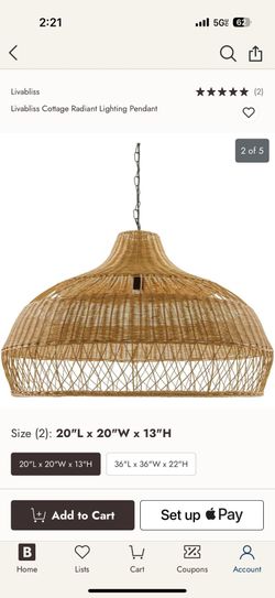 Two Livabliss Cottage Radiant Lighting Pendant - 20"L x 20"W x 13"H