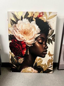 Floral Woman Portrait Canvas Wall Art