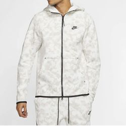 Nike Mens Cream & White Camo Sportswear Tech Fleece Printed Zip Hoodie
