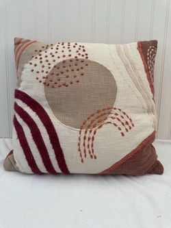 Boho Abstract Embroidered Throw Pillow 18x18 Zipper Washable cover
