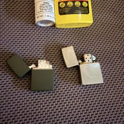 Pair Of Zippo Lighter Green Soft Flame Butane And Stainless Fluid 
