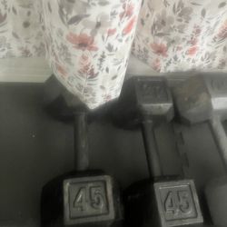 Pair Of 45lb Steel Hex Dumbbells Total 90lb
