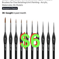 Detail Paint Brushes Set 10pcs Miniature Brushes for Fine Detailing & Art Painting - Acrylic, Watercolor, Oil, Models