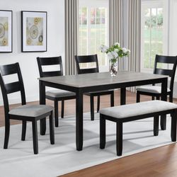 🥊 Dining Set 6 Pc, Top Gray, Black Frame, Gray Fabric Cushioned, New in the Box.