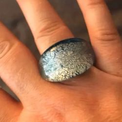 Blown glass ring from artist around size 6/7 Handmade  In a silver and Turquoise color