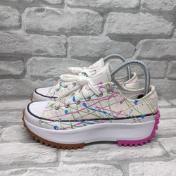 Converse Womens Size 7.5  Run Star Hike Low Splatter Paint White Athletic Shoes