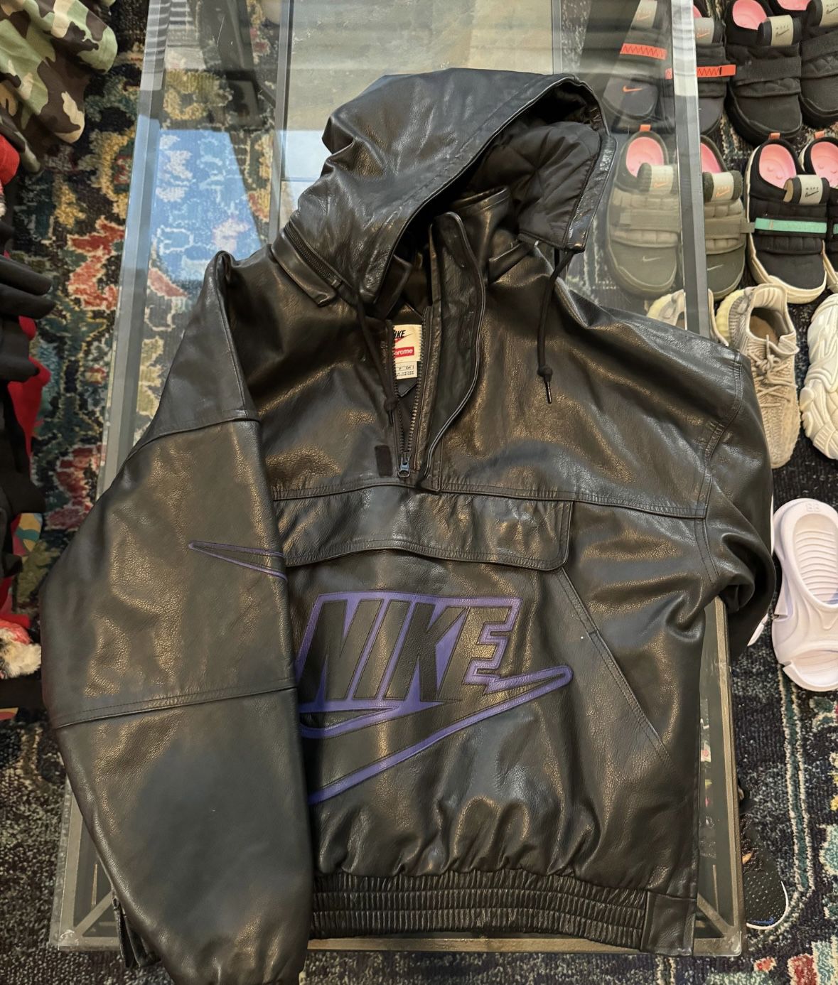Supreme X Nike Black Leather Anorak Pullover