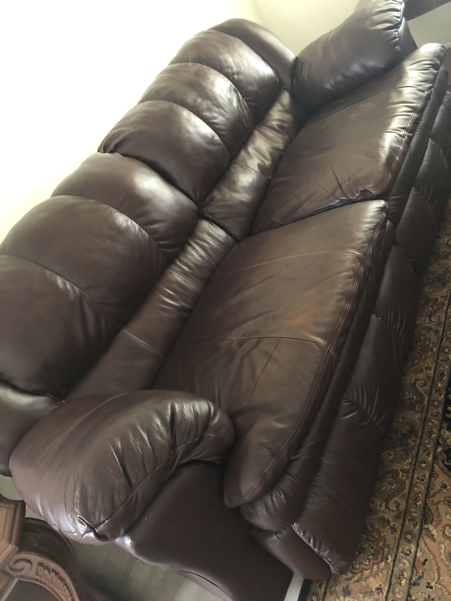 Lazy Boy genuine leather reclining sofa couch and recliner