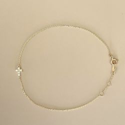 Solid 14K Gold Diamond Cross Bracelet