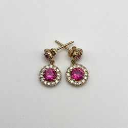 Glass Filled Ruby 18K Gold Earrings