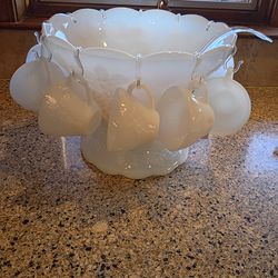 Milk glass punch bowl set