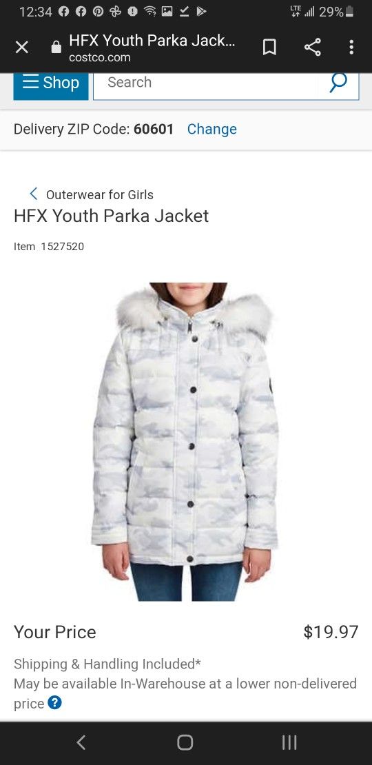 Hfx Youth Parka Jacket Small And Large Size Available