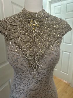 Terani couture silver beaded gown
