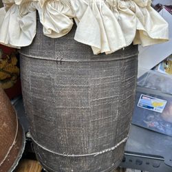 vintage nail keg with with ruffed wooden lid